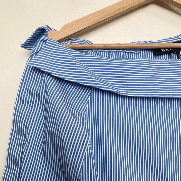DKNY Womens Small Poplin Asymmetrical One Shoulder Button Shirt Stripes - Picture 5 of 12